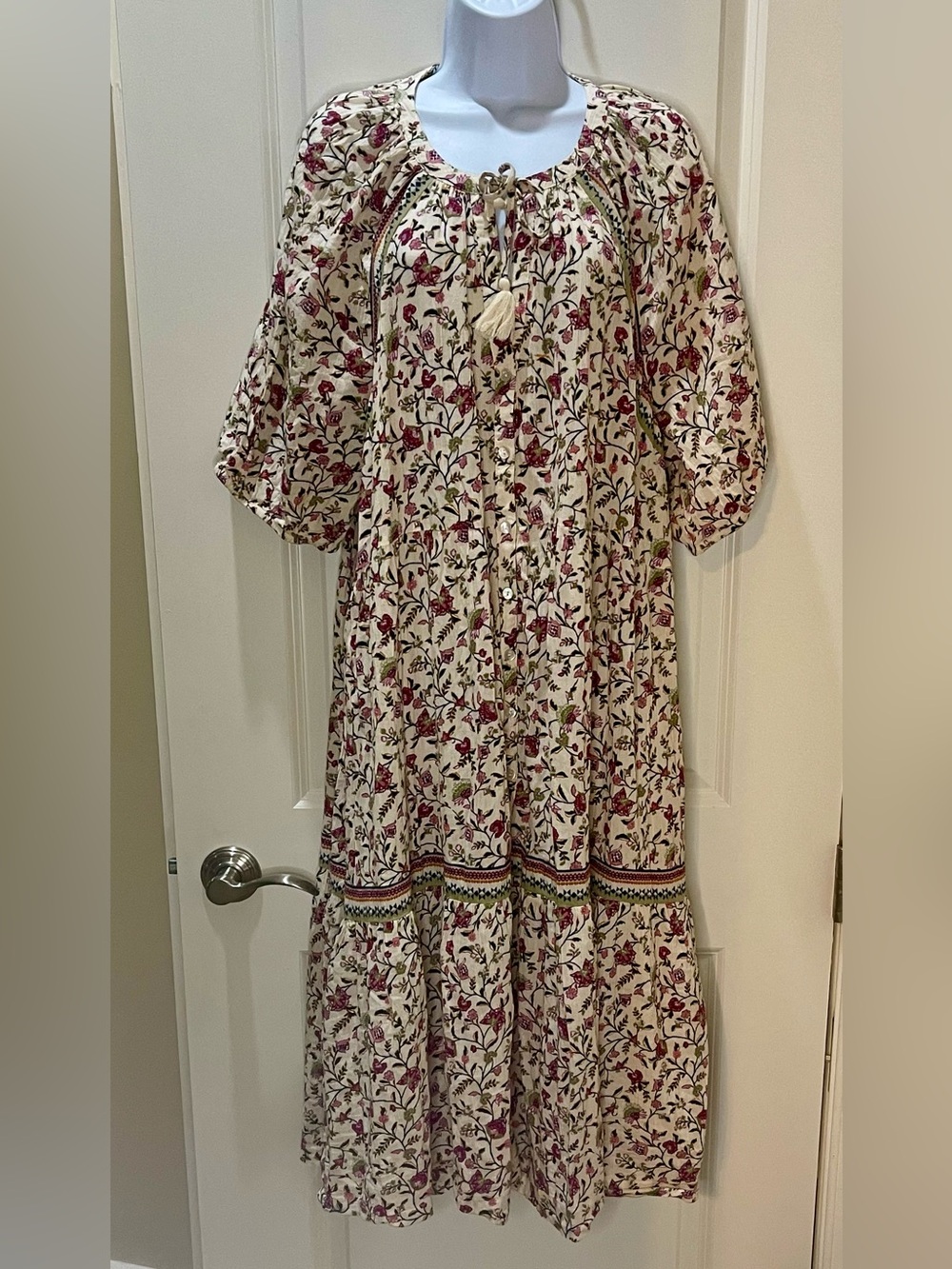 Wonderly Boho Cream Tiered Dress with Floral Print 100% Cotton 3X